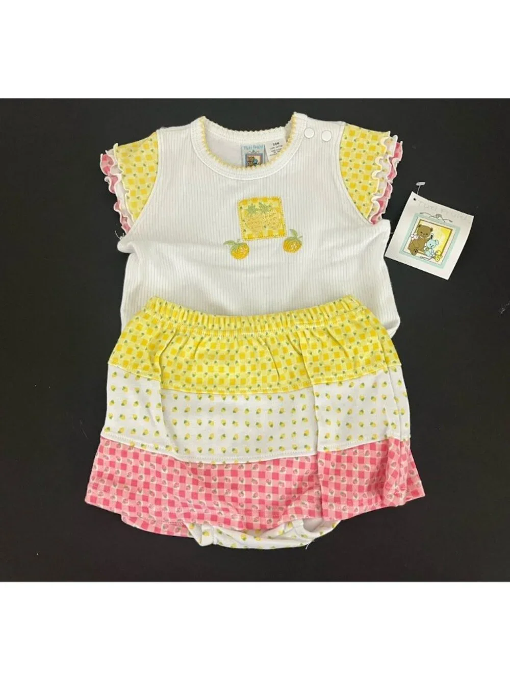 Vintage Tuti Fruiti Girl's 3-6 mos 2pc Outfit Bodysuit Top and Skirt Set NWT